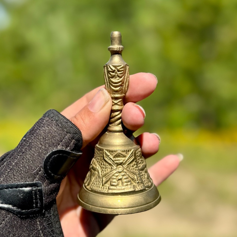 Antique Brass Accent Bell with Ornamental Decor